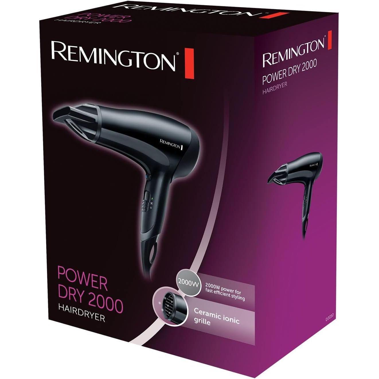Buy Remington,Remington Hair Dryer (Powerful, Lightweight, Concentrator, Ceramic Ionic Grille for even Heat Anti-Static, 3 Heat / 2 Speed Settings with Cool Shot, Eco Setting for Energy Saving, 2000W) D3010 - Gadcet UK | UK | London | Scotland | Wales| Near Me | Cheap | Pay In 3 | Hair Clippers & Trimmers